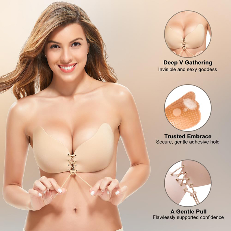 Plunge Bra Push Up - 1/2 Pairs Women Summer Backless Strapless