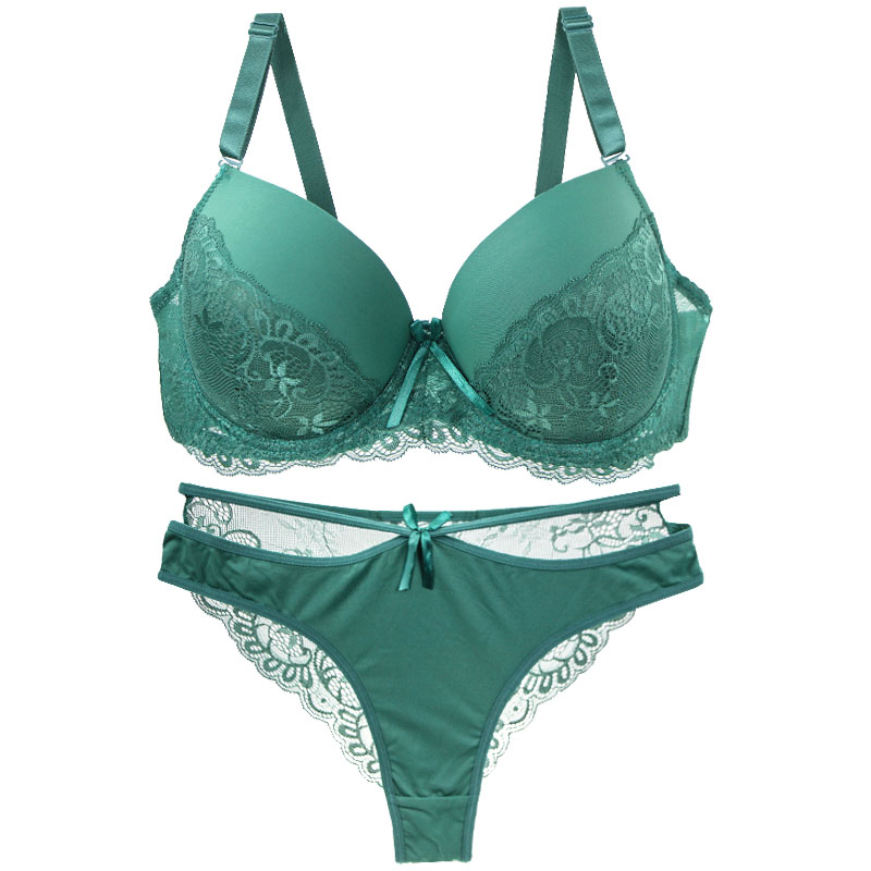 Full Coverage Bra - DaiNaFang Sexy Bras Set Green Black