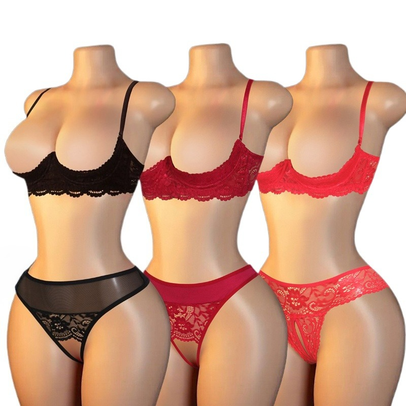 Sexy Women Lace Cutout Lingeri - Lace Bralette Set recension och pris